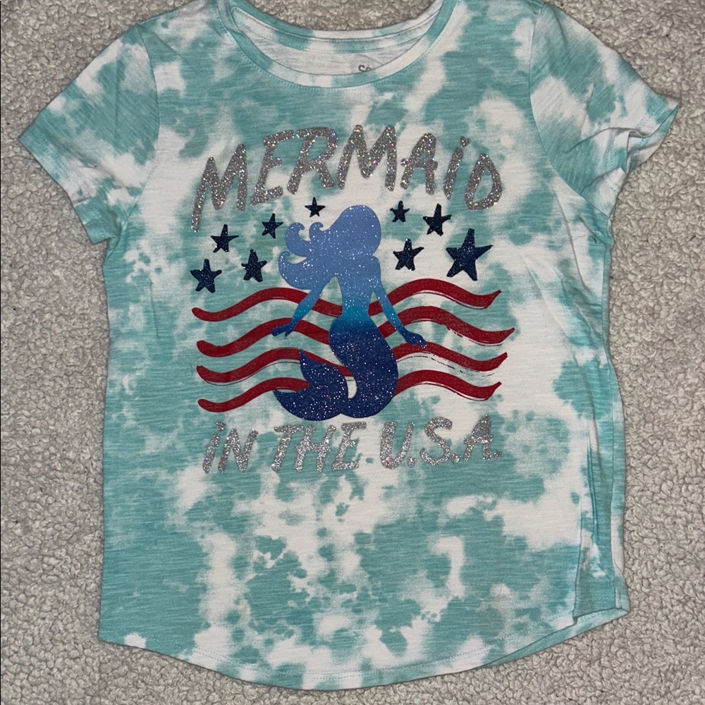 SO Kids Tie-Dye Mermaid Tee - Aqua and Red